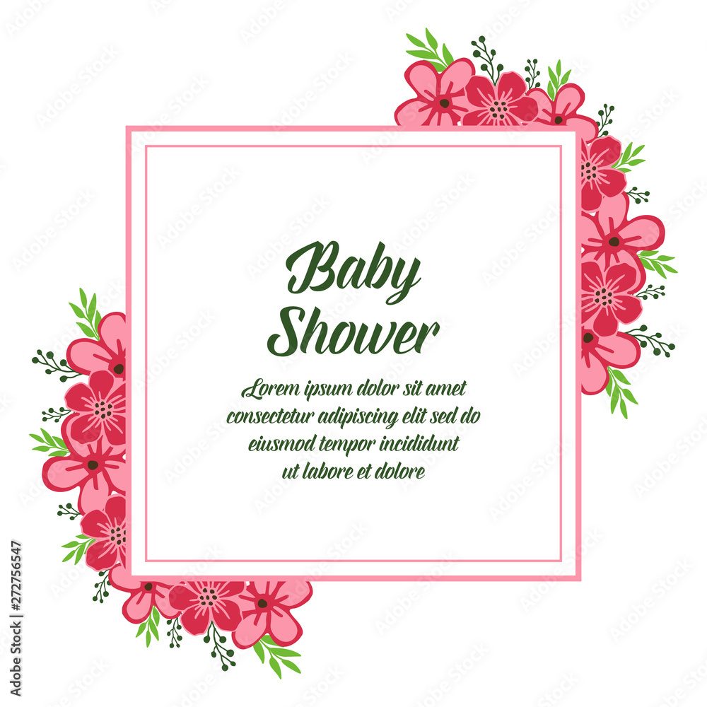 Vector illustration design of card baby shower with various artwork pink flower frame