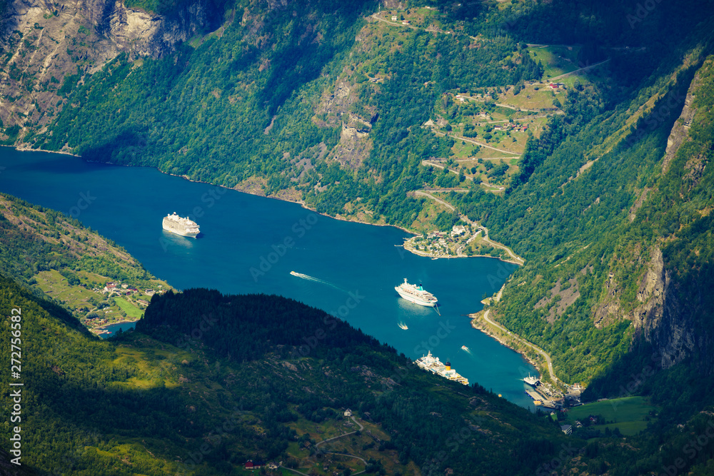 Fjord Geiranger from Dalsnibba viewpoint, Norway Fjord Geiranger from Dalsnibba viewpoint, Norway
