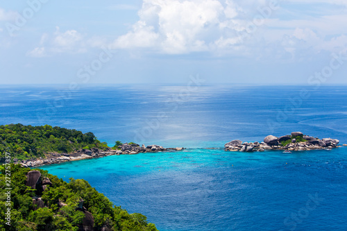 Image from top view Beautiful tropical beach with tree,beach in similan island,beach sand andaman sea © minicase