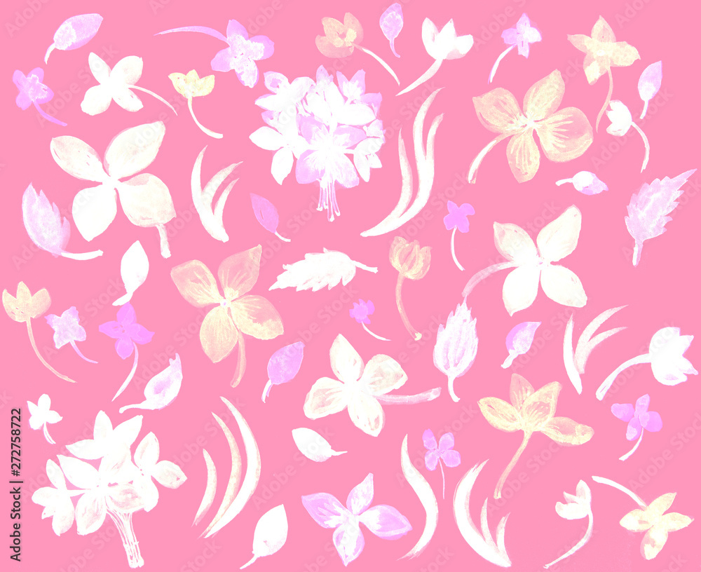 Obraz premium Hydrangea seamless pattern with watercolor on pink background.