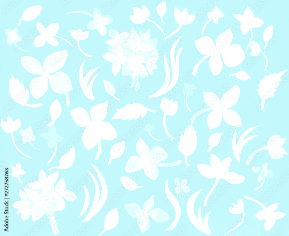 Hydrangea seamless pattern with watercolor on blue background.