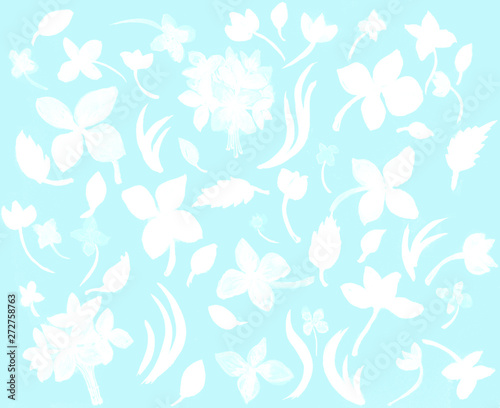 Hydrangea seamless pattern with watercolor on blue background.