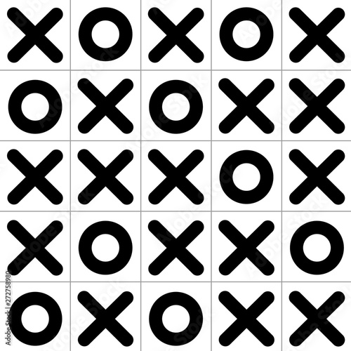 abstract vector background or pattern with black circles and crosses, isolated on white background, creating a regular grid, resembling a game of noughts and crosses
