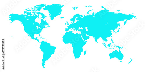  Colorful vector world map. North and South America  Asia  Europe  Africa  Australia. 