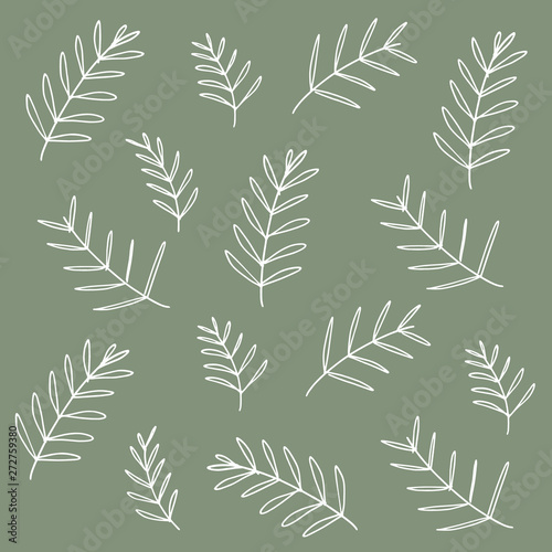 Fototapeta Naklejka Na Ścianę i Meble -  vector collection of cute doodle flowers, herbs, grass and branches, drawn in black outlines,isolated on natural background, spring graphic texture of meadow, wedding or birthday card  illustration