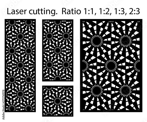 Laser pattern. Set of decorative vector panels for laser cutting. Template for interior partition in arabesque style. Ratio 1:1,1:2,1:3,2:3
