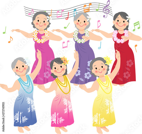 フラダンスを踊るシニア女性