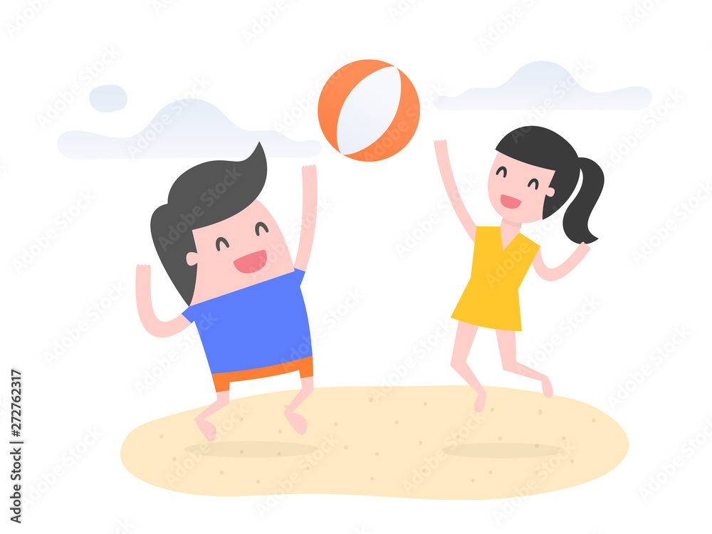 People play beach ball on the beach.