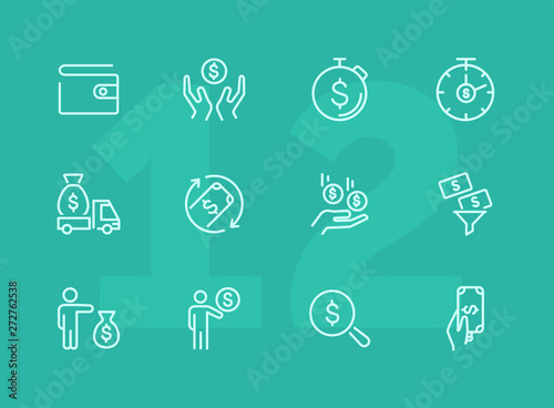 Finance management line icon set. Purse, earning, loan. Money concept. Can be used for topics like business, investment, saving, charity