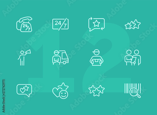 Internet store line icon set. Bar code, courier, like. Online shopping concept. Can be used for topics like customer feedback, delivery, rating