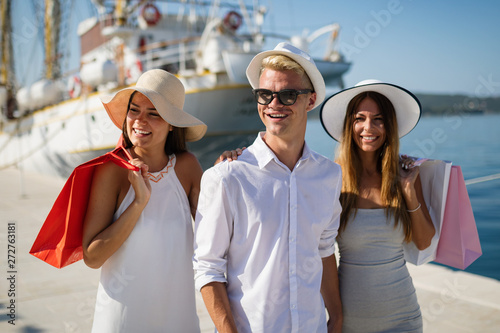 Happy people enjoying and having fun on a luxury summer vacation