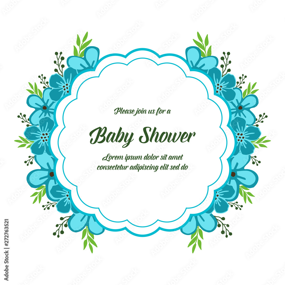 Vector illustration decor of card baby shower with blue wreath frame