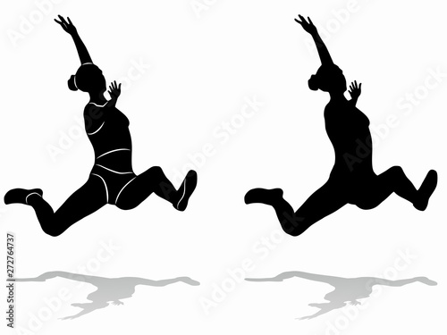 isolated silhouette of a woman jumping, vector draw