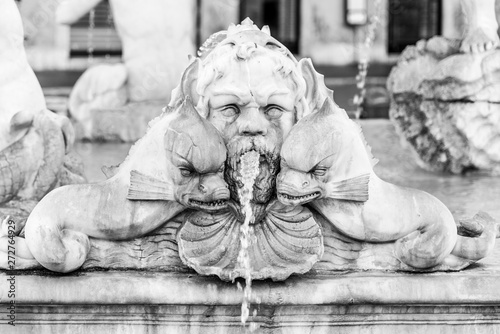 Fontana del Moro, or Moor Fountain, on Piazza Navona, Rome, Italy. Detailed view of sculptures