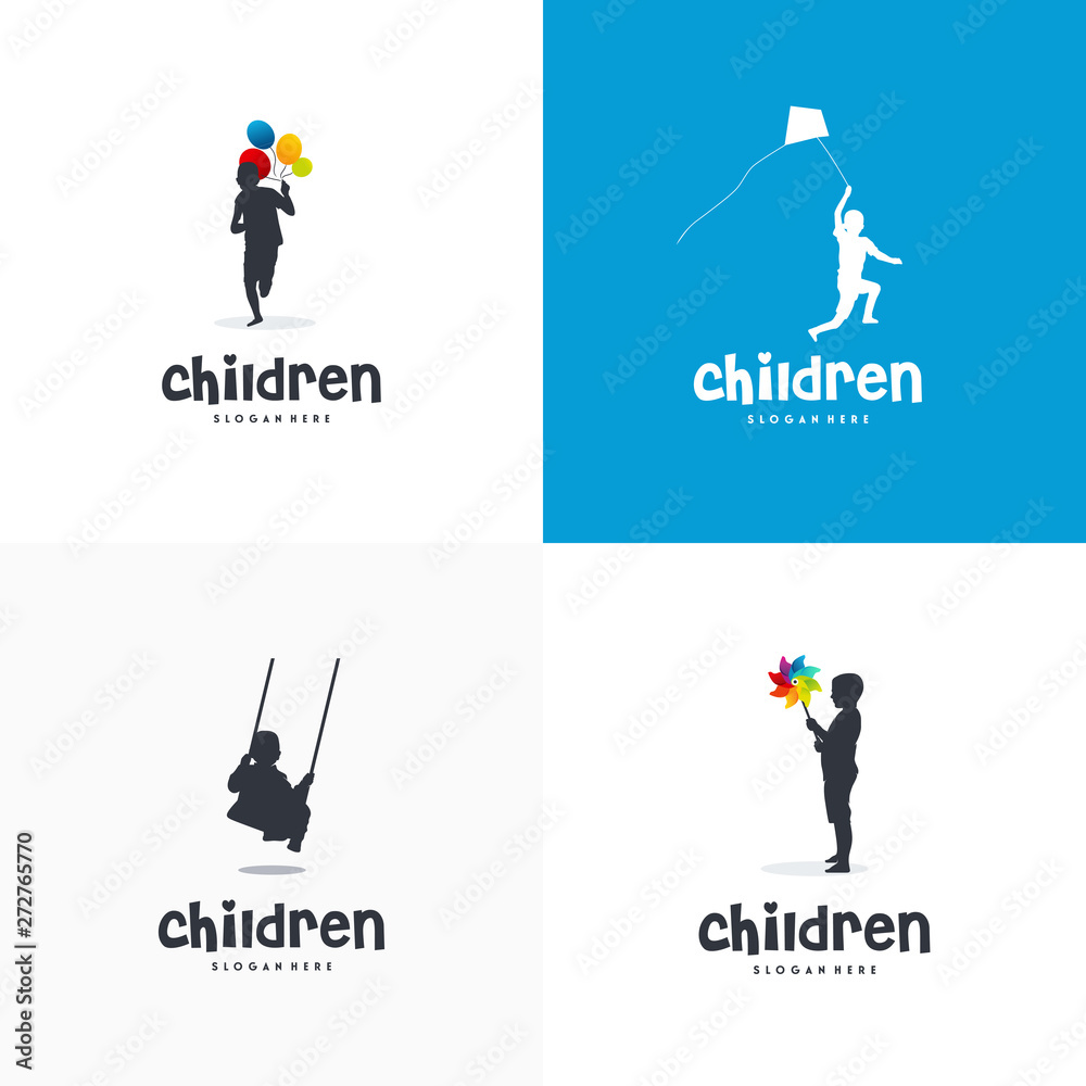 Set of Children logo designs, kids Playing logo designs, 