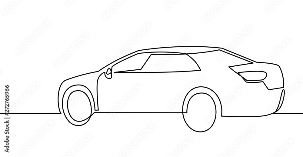 Continuous one Line Drawing of Vector illustration Passenger car.
