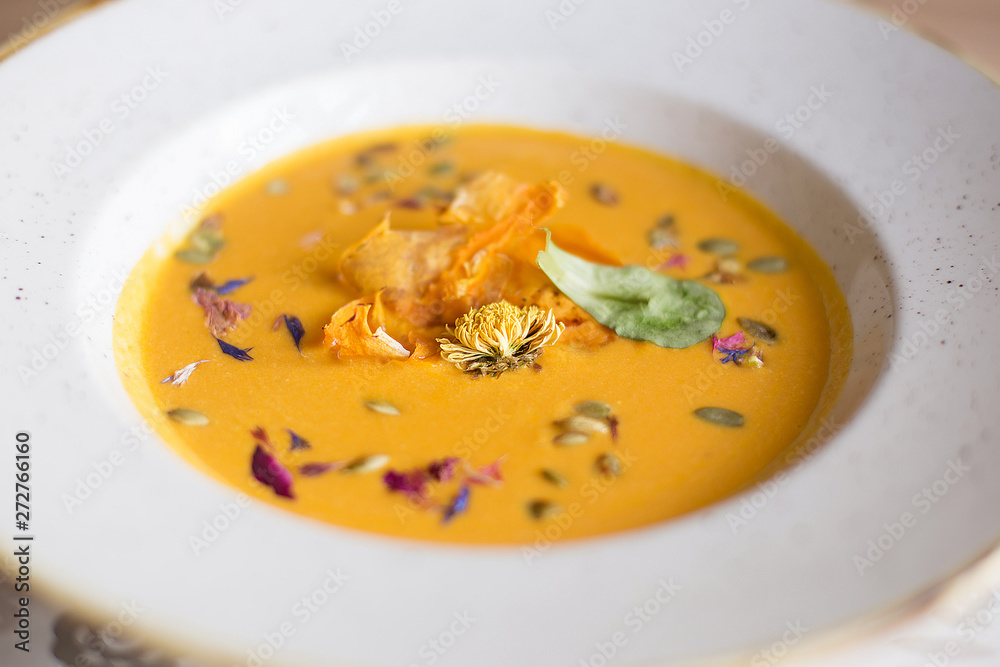 Pumpkin soup. Natural diet food. Vegetarian healthy food Pumpkin soup. Natural diet food. Vegetarian healthy food