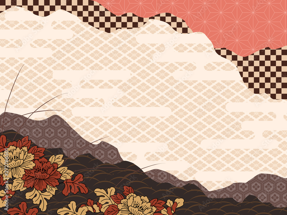 和柄花と霞の和風背景素材 ブラウンstock Illustration Adobe Stock