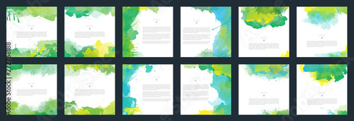 Big set of bright green vector watercolor background for poster, brochure or flyer