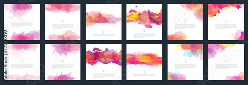 Big set of bright red vector watercolor background for poster, brochure or flyer