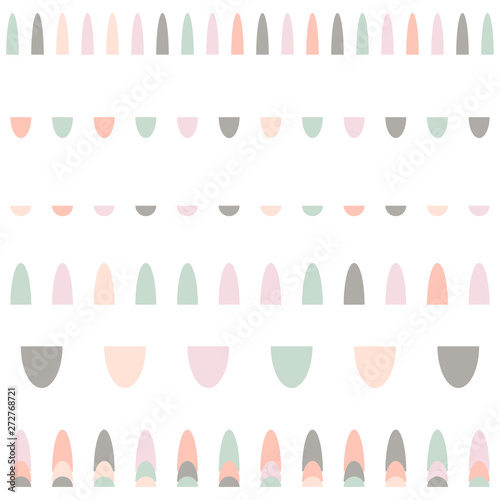 Modern vector abstract seamless geometric pattern with semicircles in retro scandinavian style. Pastel colored shapes  on white background.