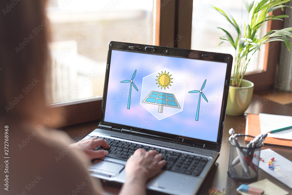Clean energy concept on a laptop screen Clean energy concept on a laptop screen