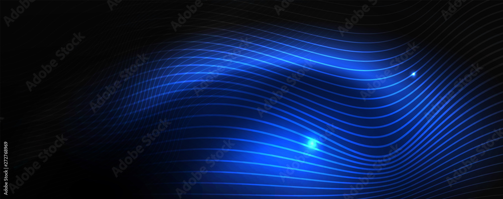 Smoky glowing waves in the dark. Dark abstract background with neon color light and wavy lines. Vector Smoky glowing waves in the dark. Dark abstract background with neon color light and wavy lines. Vector