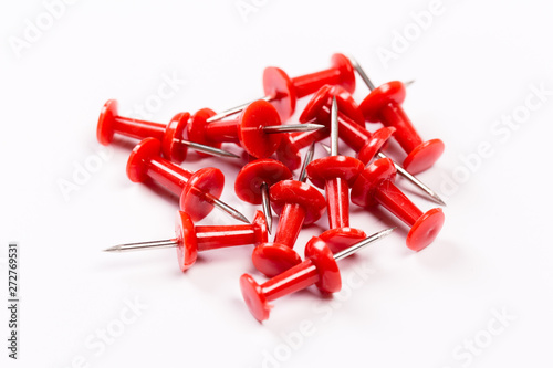 Push red pins isolated on white background.
