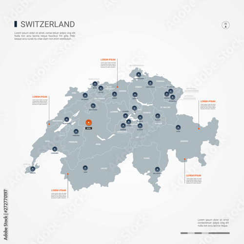 Switzerland map with borders, cities, capital and administrative divisions. Infographic vector map. Editable layers clearly labeled.