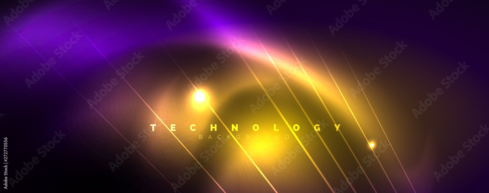 Color light with lines, outer space background, bright rays