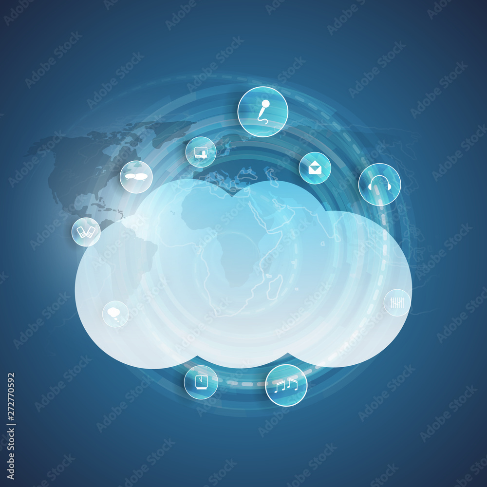 Internet of Things, Cloud Computing Design Concept with Icons - Digital Network Connections, Technology Background Internet of Things, Cloud Computing Design Concept with Icons - Digital Network Connections, Technology Background