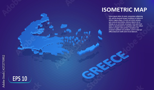 Isometric map of the GREECE. Stylized flat map of the country on blue background. Modern isometric 3d location map with place for text or description. 3D concept for infographic. EPS 10