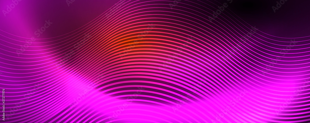Bright neon circles and wave lines, glowing shiny background design template, digital techno concept. Bright neon circles and wave lines, glowing shiny background design template, digital techno concept.