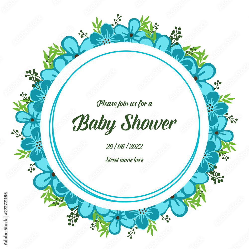 Vector illustration decorative of card baby shower with crowd of blue flower frame
