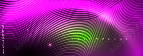 Shiny neon lines template - northern lights glowing blur lines. Futuristic style glow neon 80s disco club or night party techno template