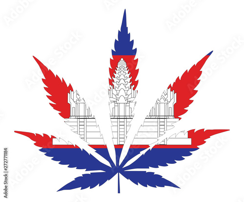 Cannabis leaf flag. The concept of legalization of marijuana, cannabis in Cambodia