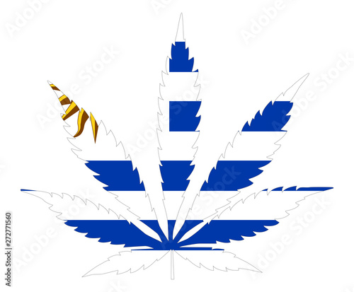 Cannabis leaf flag. The concept of legalization of marijuana, cannabis in Uruguay