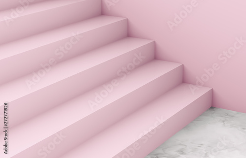 Fashion beauty podium backdrop with pink stair for product display. Geometric 3d steps background. Pink background.
