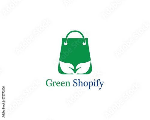 Green bag online shop logo template vector