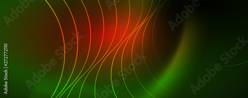 Shiny neon lines template - northern lights glowing blur lines. Futuristic style glow neon 80s disco club or night party techno template
