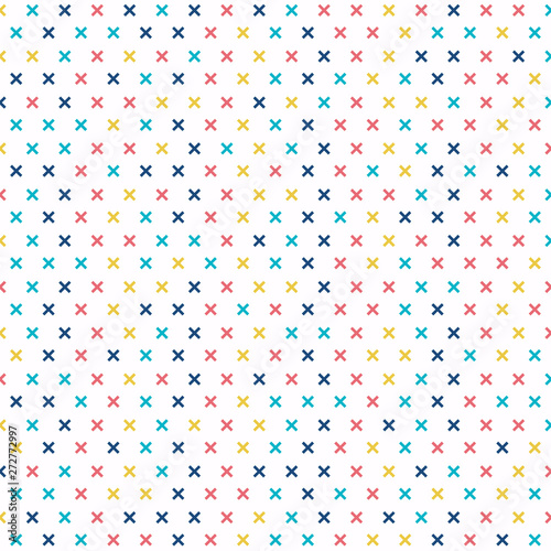 Abstract cross pattern colorful on white background. Geometric memphis plus signs.