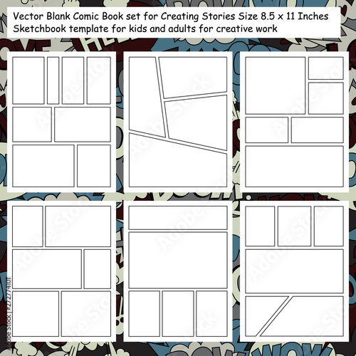 Vector Blank Comic Book set for Creating Stories Size 8.5 x 11 Inches