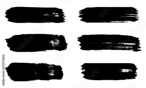 Grunge brush strokes. Set of black stripes chalk and charcoal on white background.