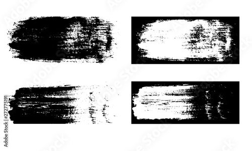Grunge brush strokes. Set of black stripes chalk and charcoal on white background.