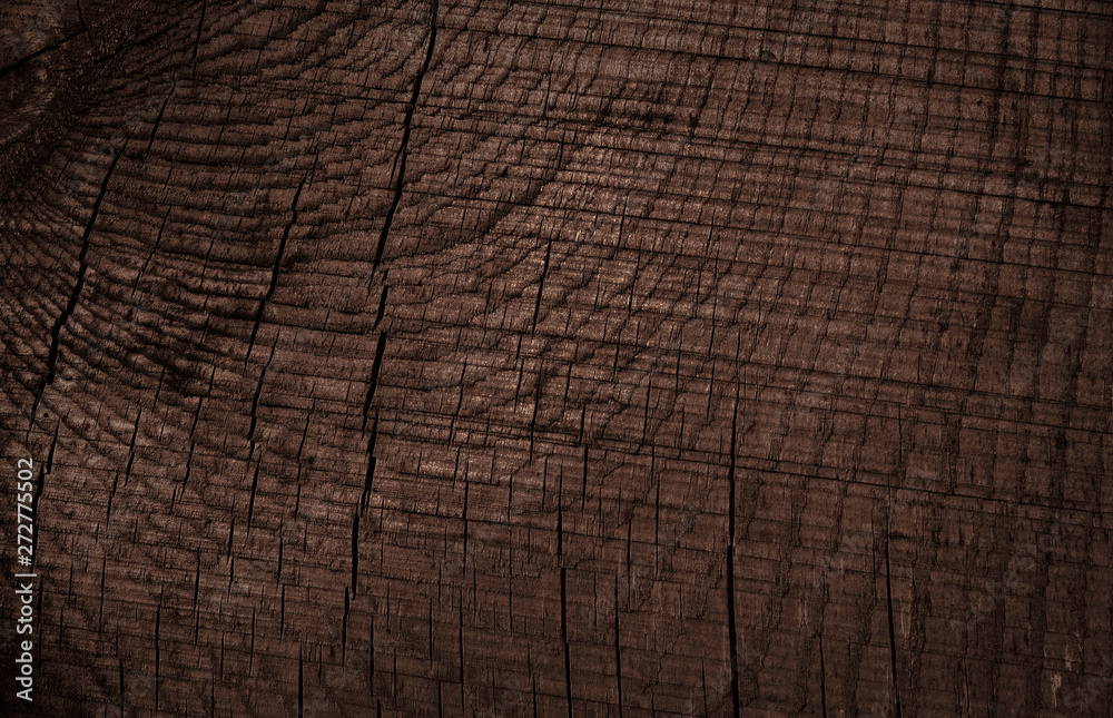Fototapeta premium Texture of dark brown old rough wood. Abstract background for design. Vintage retro