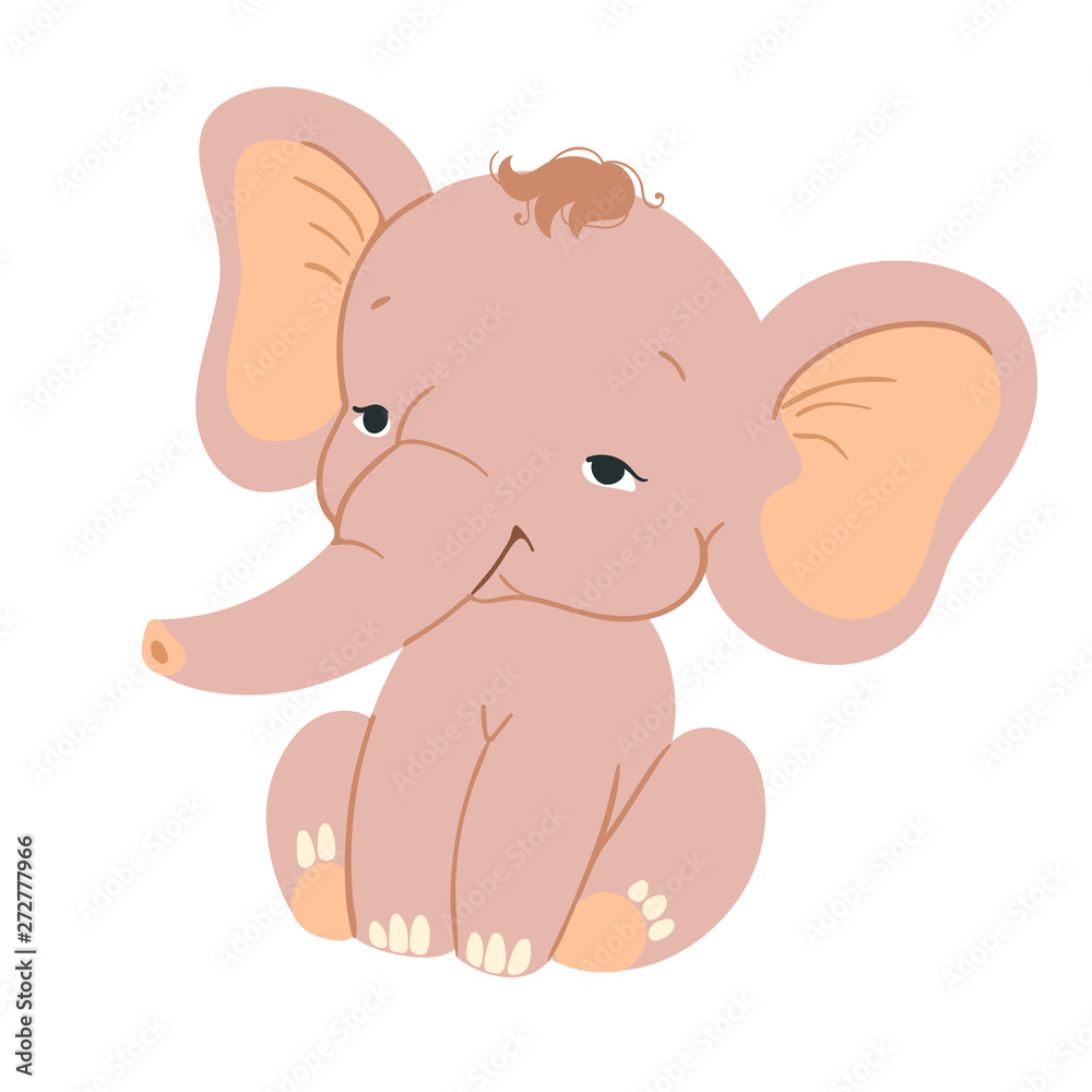 Cute baby elefant sitting. Funny pink elefant with for design
