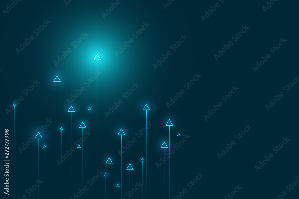 Up arrows on blue background illustration vector for business and finance, copy space composition, minimalist style, growth concept. - obrazy, fototapety, plakaty 