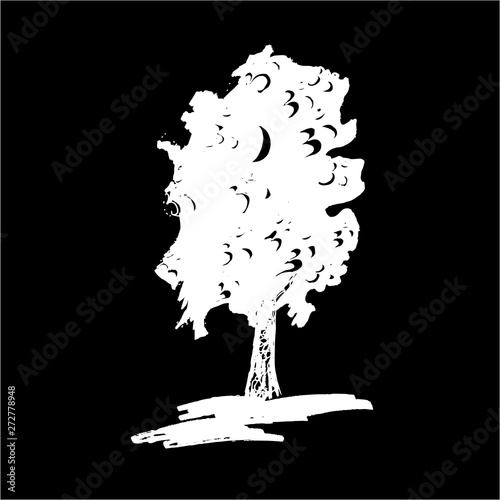 Black and white illustration of a tree and ohm in it. Chalk on a blackboard.