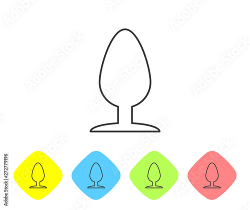 Grey line Anal plug icon isolated on white background. Butt plug sign. Fetish accessory. Sex toy for men and woman. Set icon in color rhombus buttons. Vector Illustration