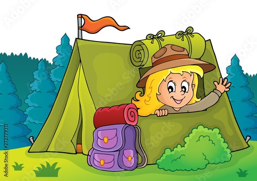 Scout girl in tent theme 2